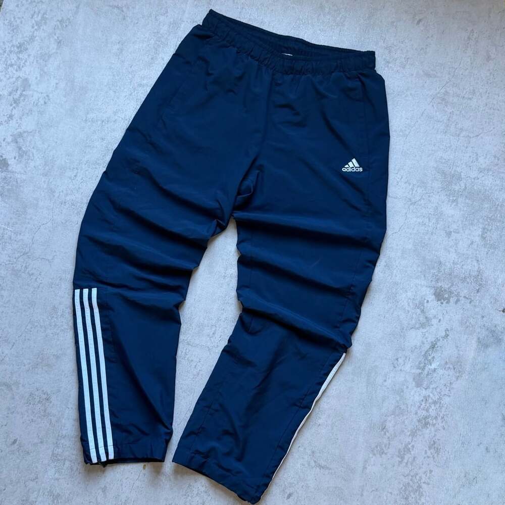Adidas Track Pants Size L Navy Blue 3-Stripes Nylon Windbreaker